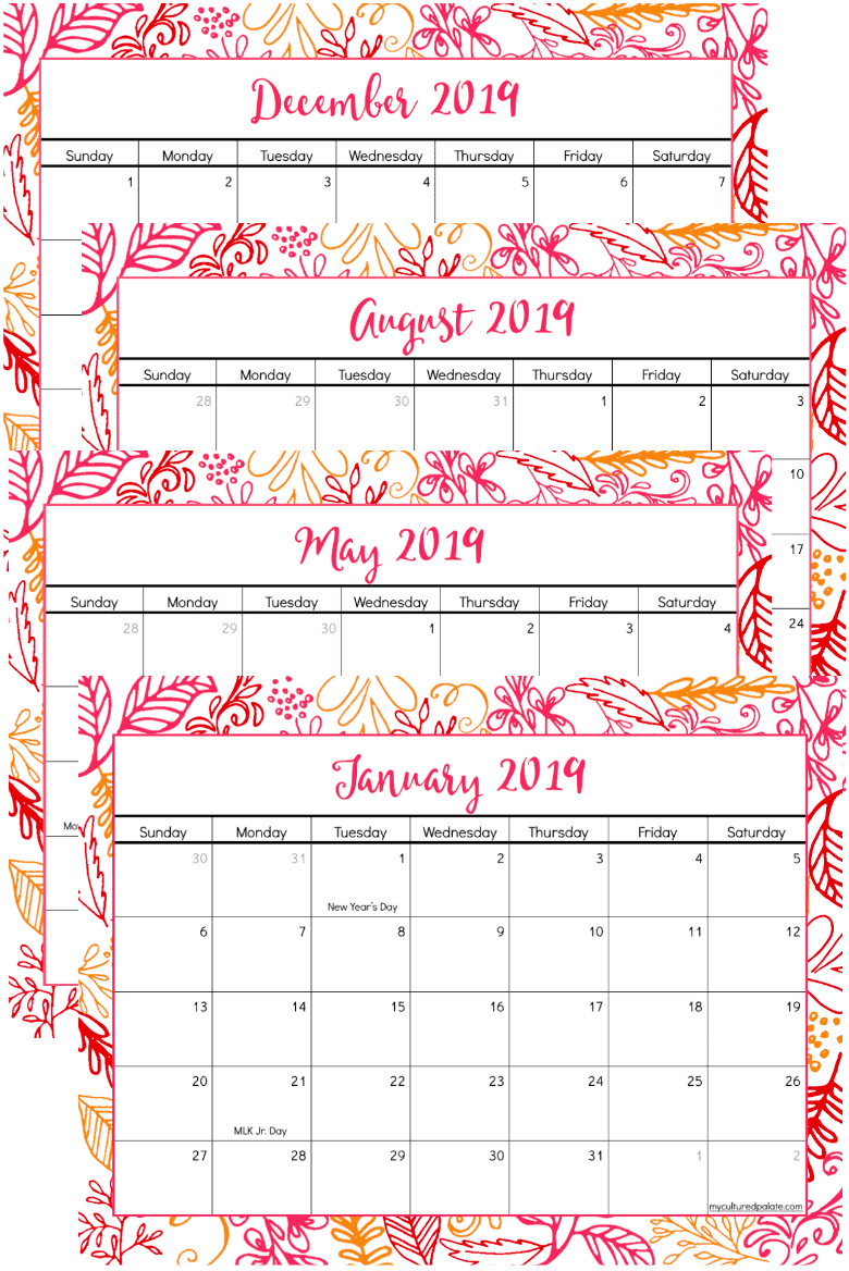 2019-Printable-Calendar-my cultured palate